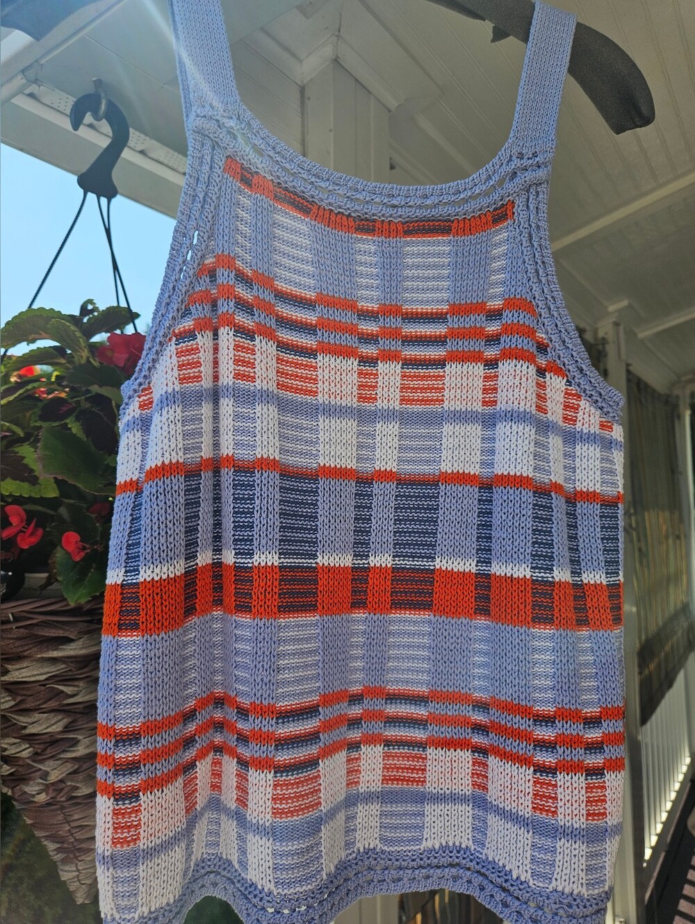 Banana Republic  Blueish/lilac, White & Orange Striped Crochet Tank